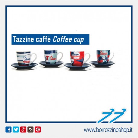 SET 4 TAZZINE CAFFE IN CERAMICA COLORATE LOGO VESPA