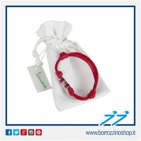 BRACCIALE VESPA "TOMBOLINO" ROSSO IN PELLE E ARGENTO