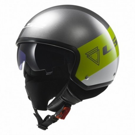 CASCO JET LS2 OF561 WAVE BEAT FLUO GREEN - VERDE FLUO CON VISIERINO INTERNO PARASOLE