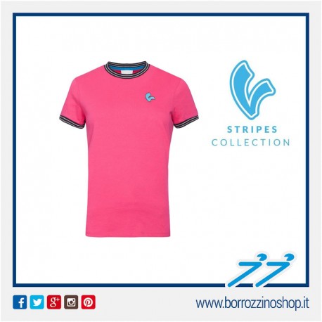 T-SHIRT V-STRIPES DONNA COLORE FUCSIA M/C