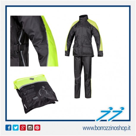 SET DILUVIO REX 564 COMPLETO ANTIPIOGGIA TUCANO GIACCA PANTALONE NERO GIALLO FLUO