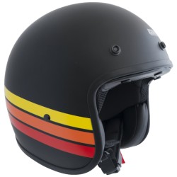 CASCO IN FIBRA CGM 170G STRIKE NERO OPACO (strisce giallo arancio rosso) Moto Jet Vintage Custom