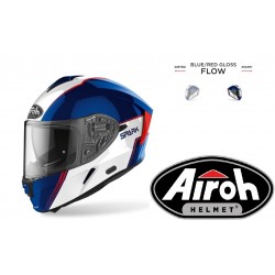 CASCO AIROH INTEGRALE SPARK FLOW BLUE RED GLOSS OPPIA VISIERA - VISIERINO PARASOLE INTEGRATO 