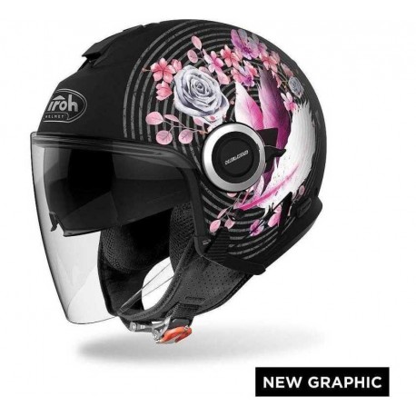CASCO AIROH URBAN JET HELIOS DOPPIA VISIERA MAD MATT NERO ROSA OPACO