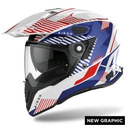 CASCO MOTO AIROH COMMANDER BOOST WHITE BLUE GLOSS FIBRA HPC