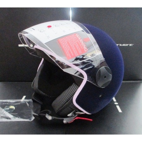 CASCO DEMI-JET ITALIA INDEPENDENT VELVET DARK BLUE CON PROFILO VIOLA 