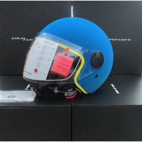 CASCO DEMI-JET ITALIA INDEPENDENT VELVET AZZURRO CON PROFILO GIALLO
